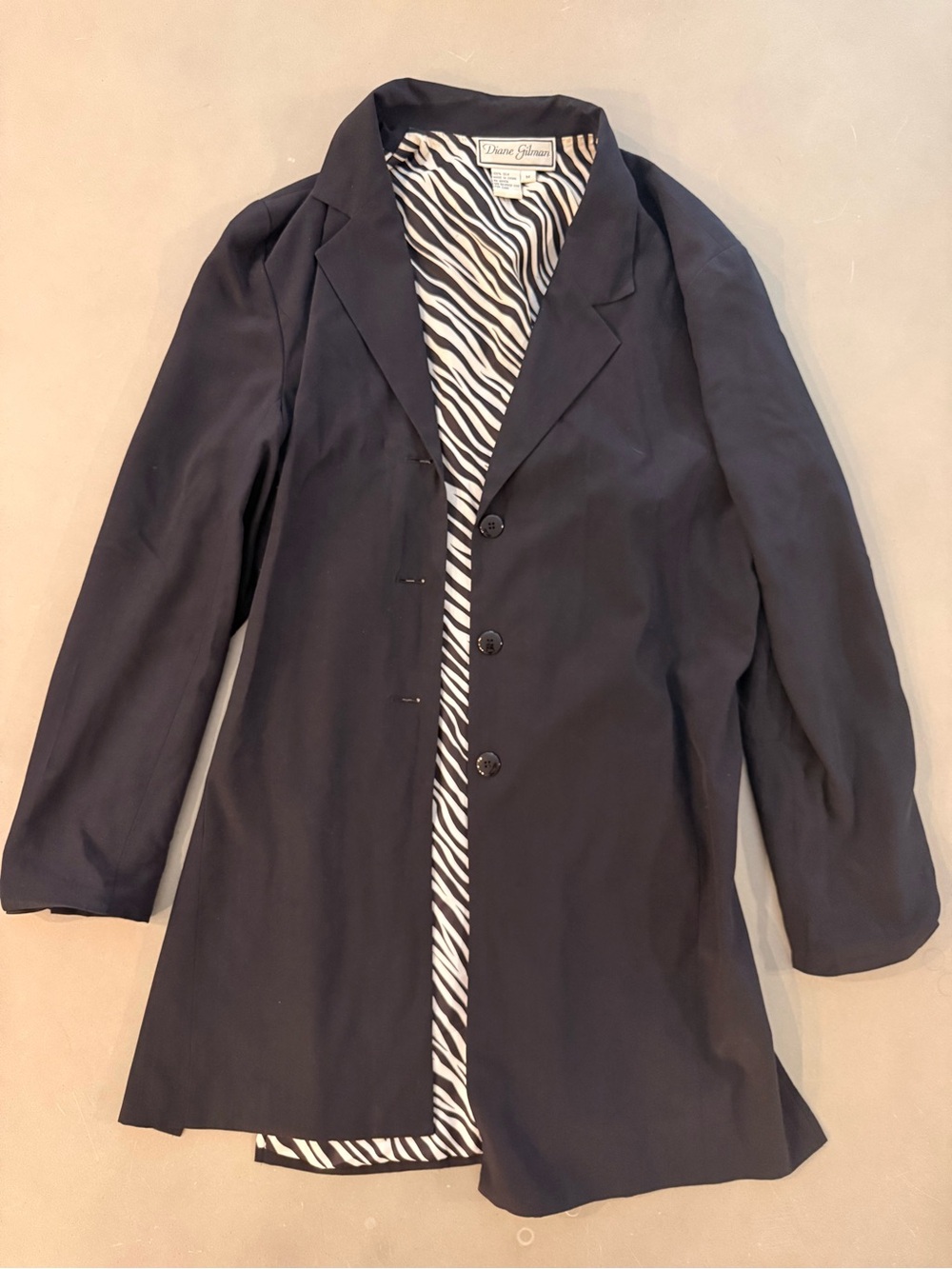 Vintage Diane Gilman Black Silk Blazer with Zebra-Print Lining